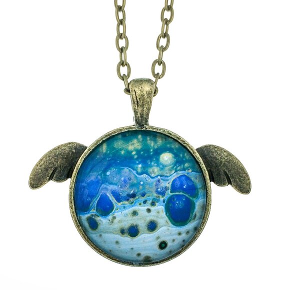 Handmade Abstract Fluid Art Pendant Necklace & a Turtle Style Frame - Picture 1 of 1
